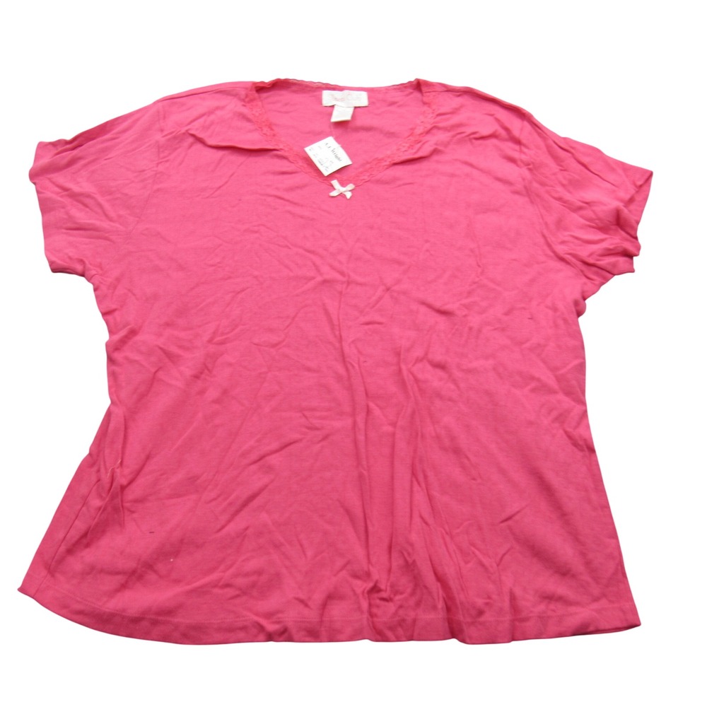 Sleep Club Womens 2X Pajama‎ Top Pink Cotton Pointelle Lace Trim V-Neck NWT